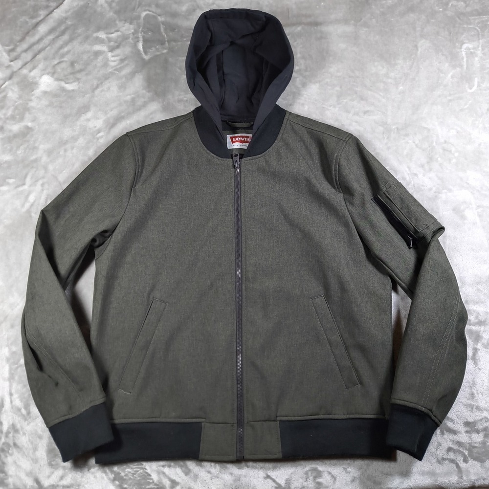 Levis Bomber Jacket Mens Large Sherpa Lined Hooded Full Zip Softshell MA 1 Style